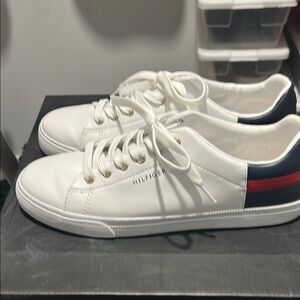 Tommy Hilfiger White Sneakers with Navy and Red Stripes